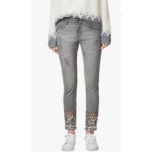 Embroidered Gray Jeans for Women